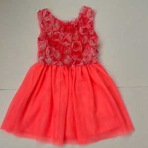 Bright orange/pink dress - roses bodice - size 4